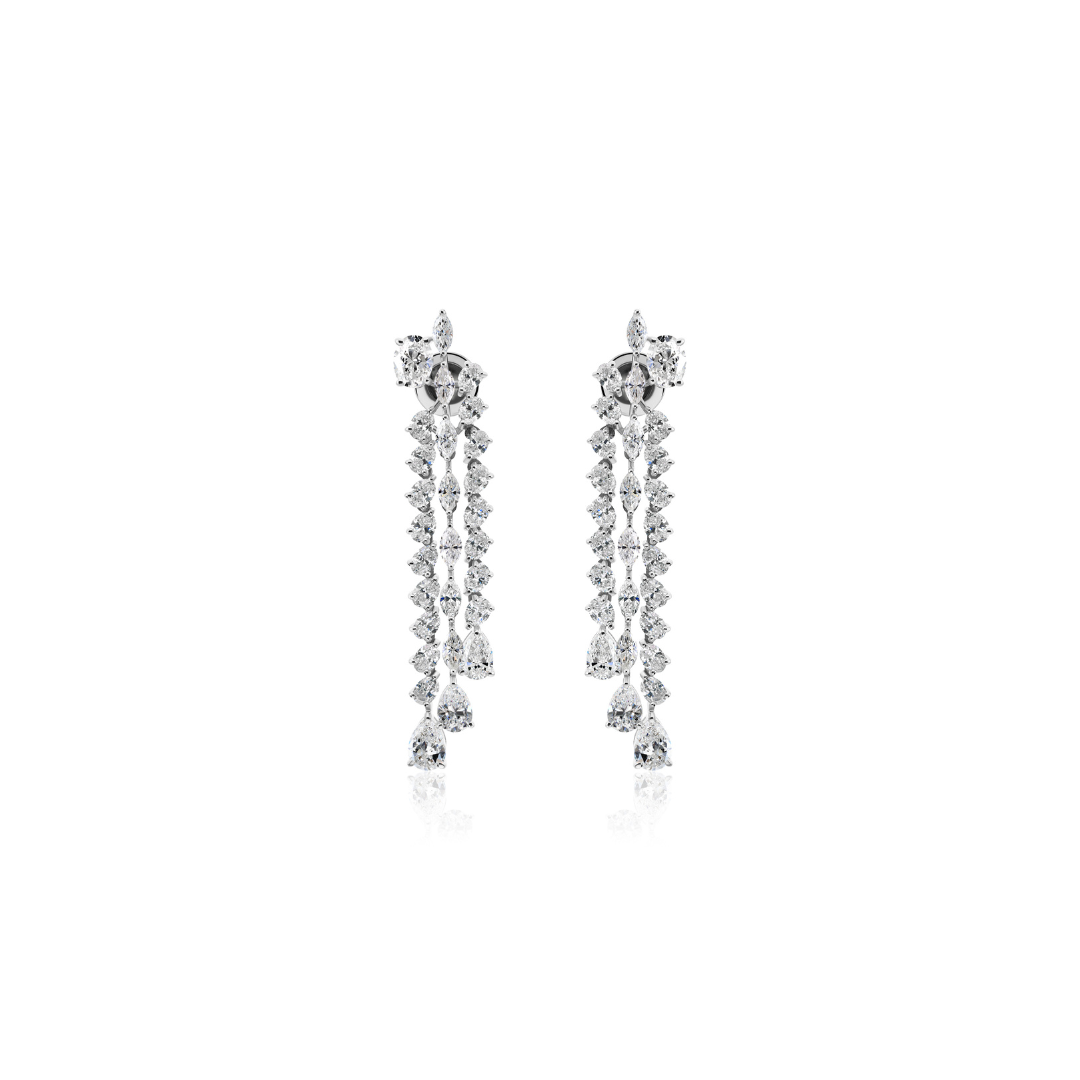 Handmade Multi Cut Natural Diamond Cascading Drop Earrings in Fine Gold