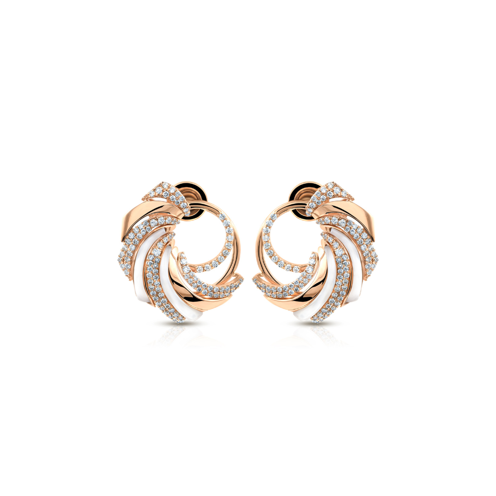 Floral Swirl Diamond Earrings with Mother of Pearl in Fine Gold Finish