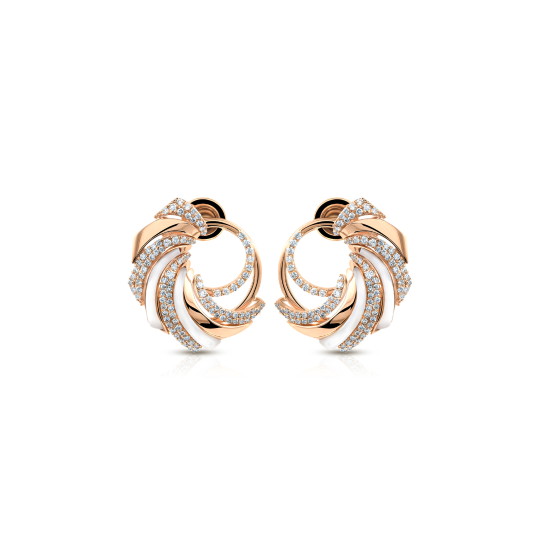 Floral Swirl Diamond Earrings with Mother of Pearl in Fine Gold Finish