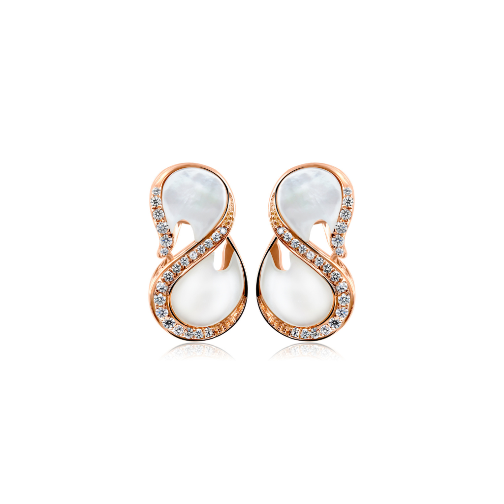 Minimal Infinity Natural Mother of Pearl Diamond Accent Earrings