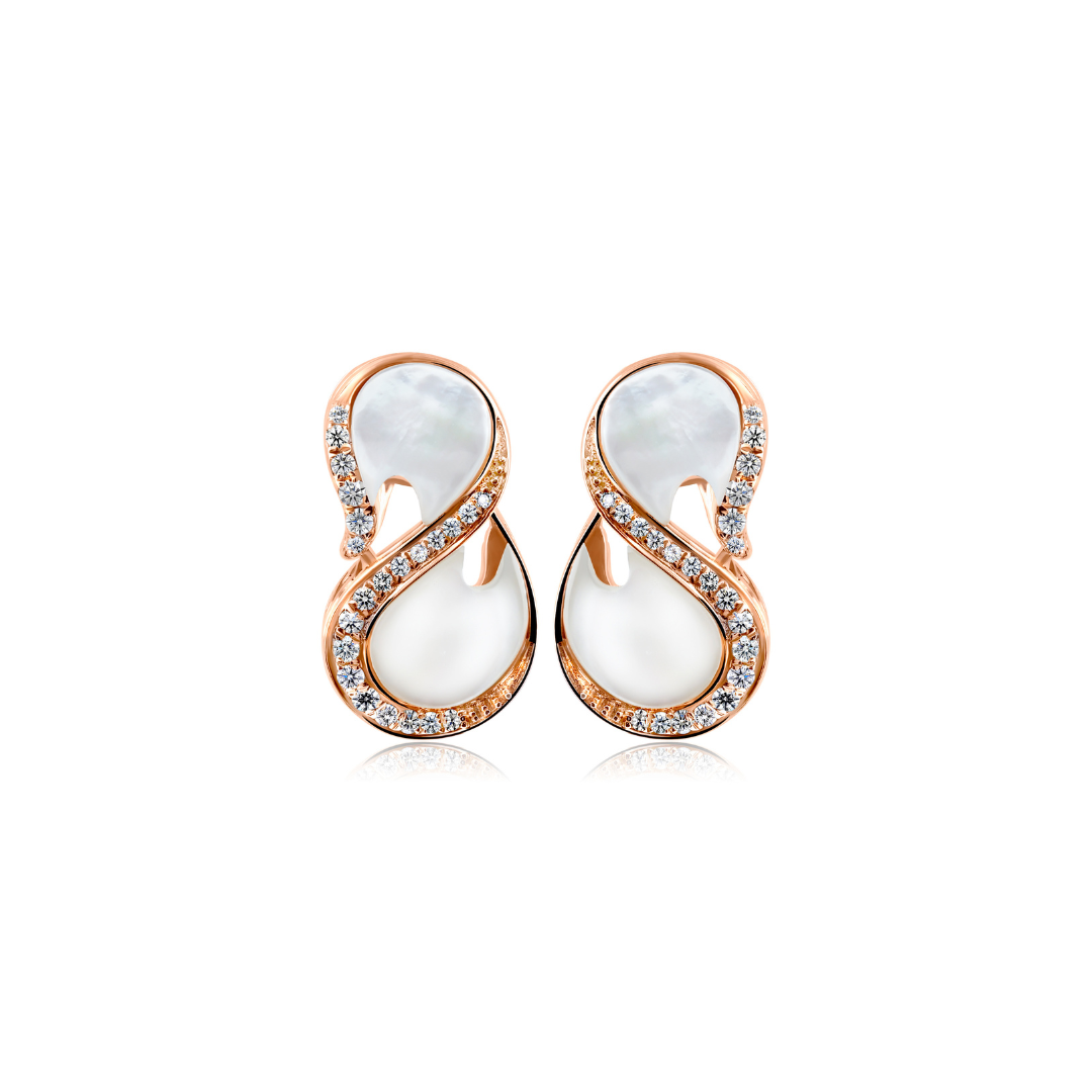 Minimal Infinity Natural Mother of Pearl Diamond Accent Earrings