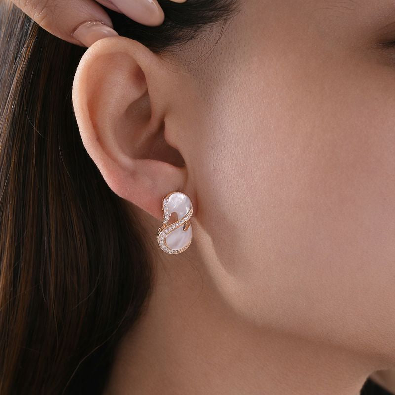 Minimal Infinity Natural Mother of Pearl Diamond Accent Earrings