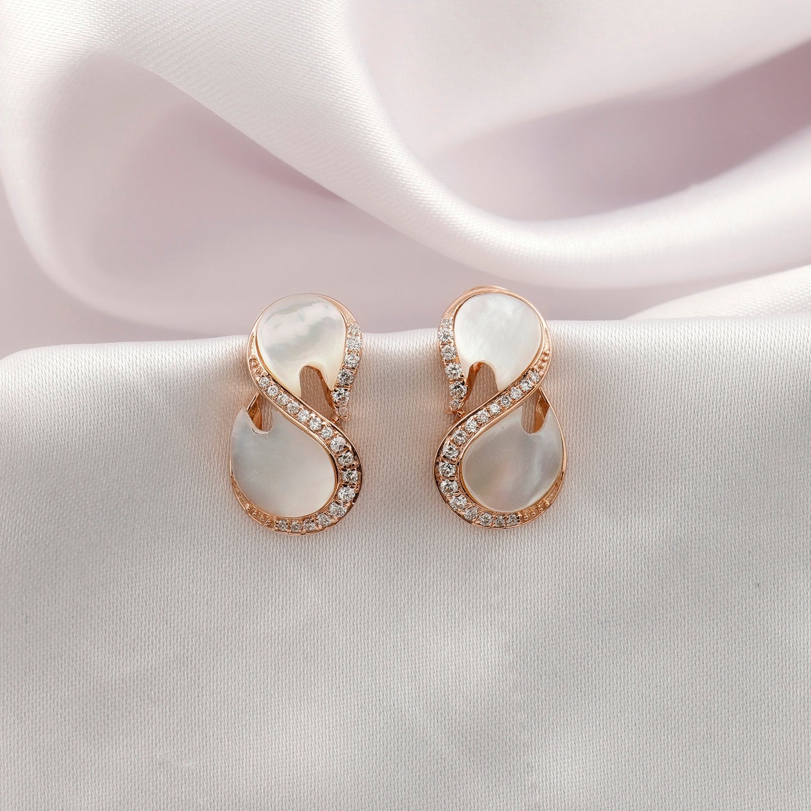 Minimal Infinity Natural Mother of Pearl Diamond Accent Earrings