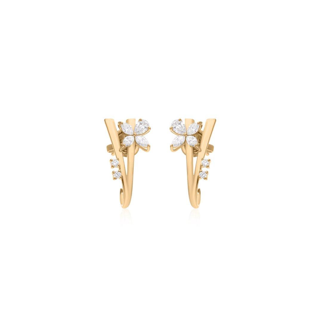 0.90 Ct SI/HI Diamond Floral Huggie Stud Earrings