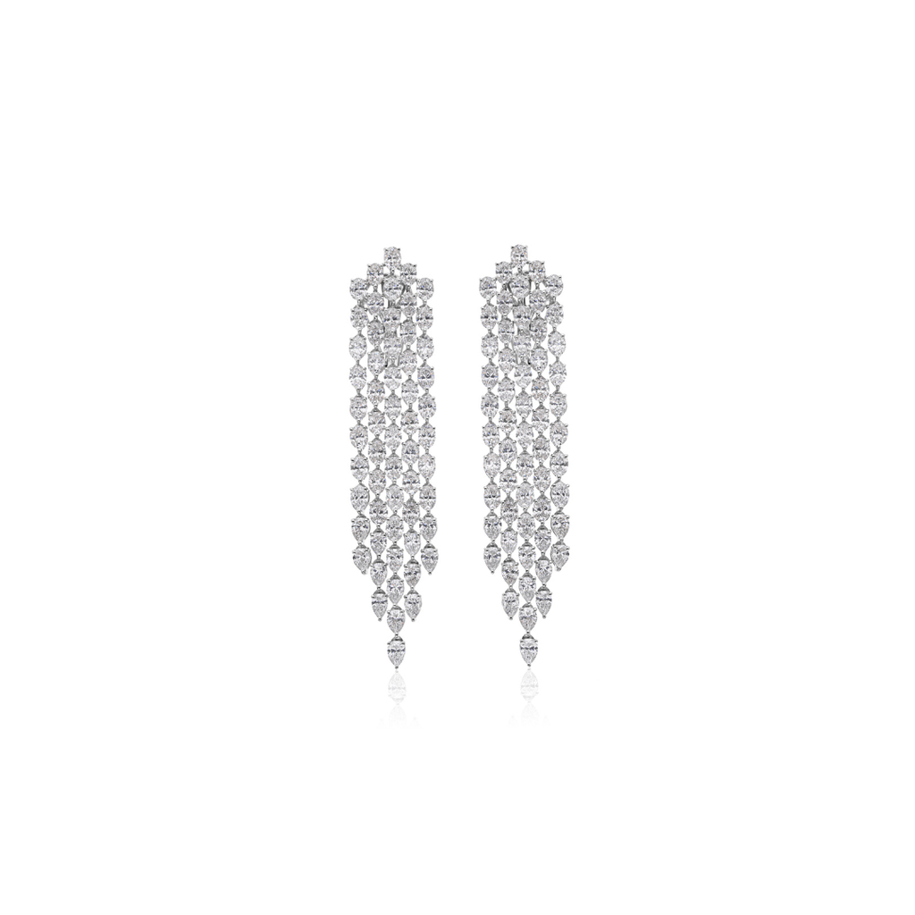 Statement Long Oval Pear Cut Diamond Drop Chandelier Earrings in Fine Gold