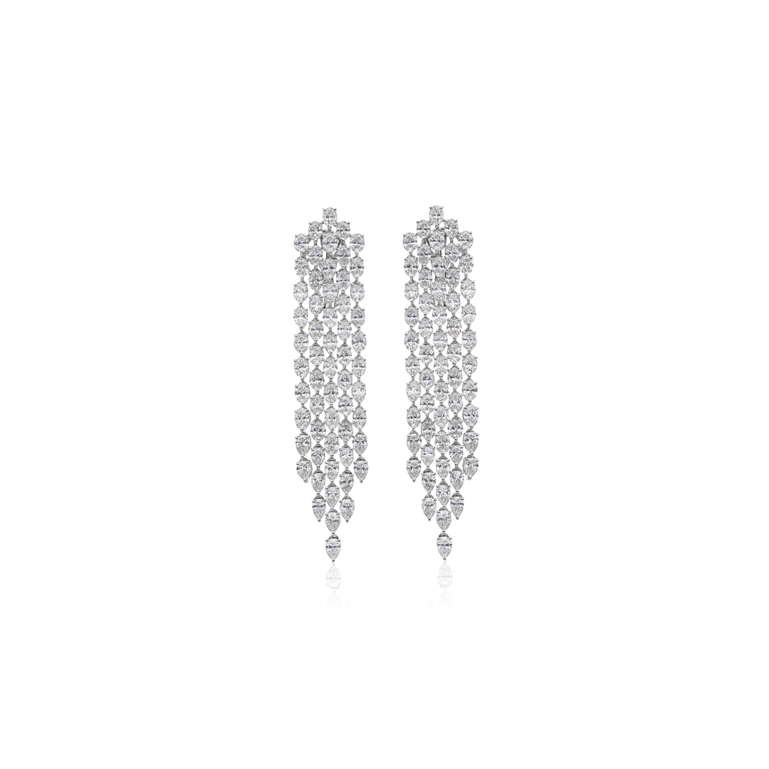Statement Long Oval Pear Cut Diamond Drop Chandelier Earrings in Fine Gold