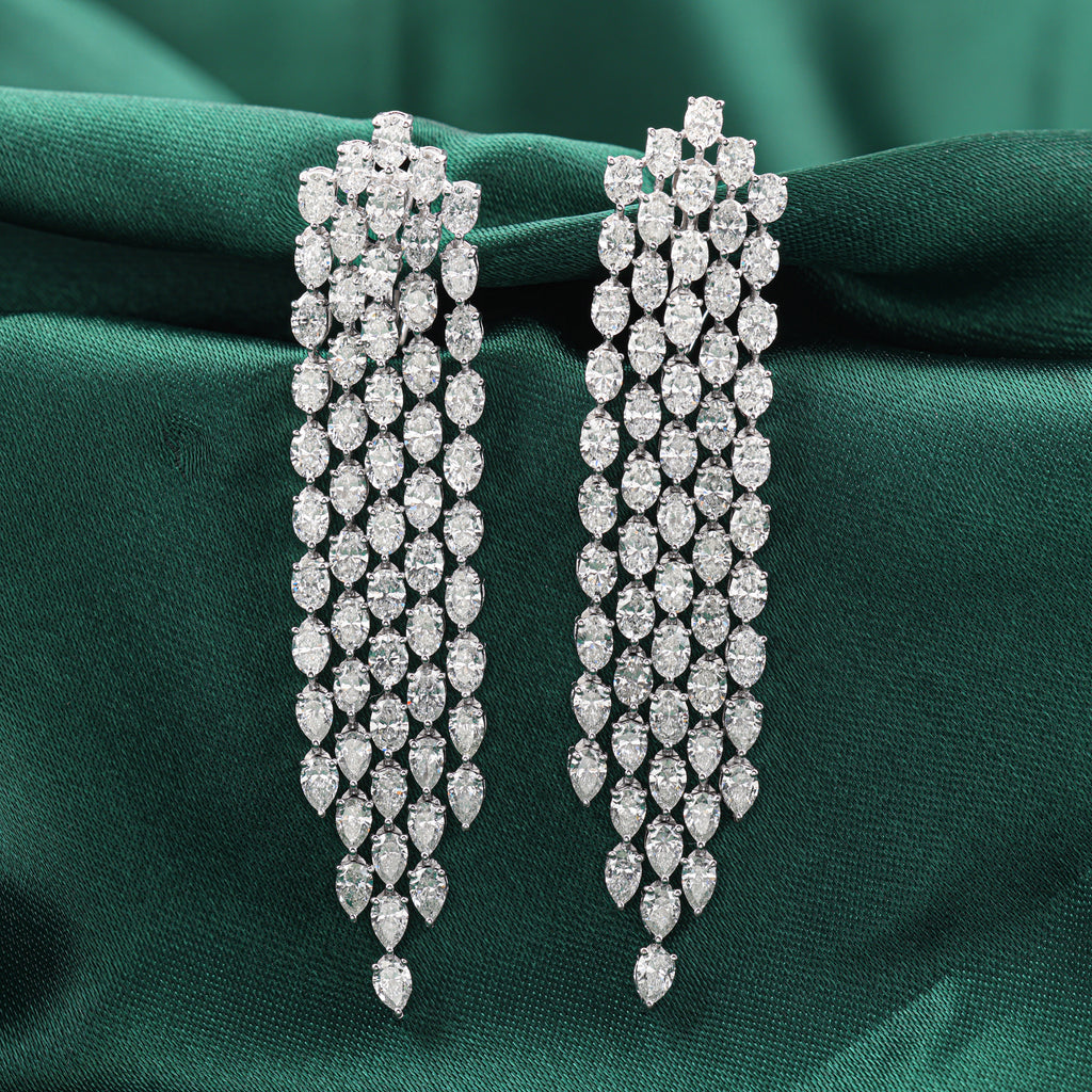 Statement Long Oval Pear Cut Diamond Drop Chandelier Earrings in Fine Gold