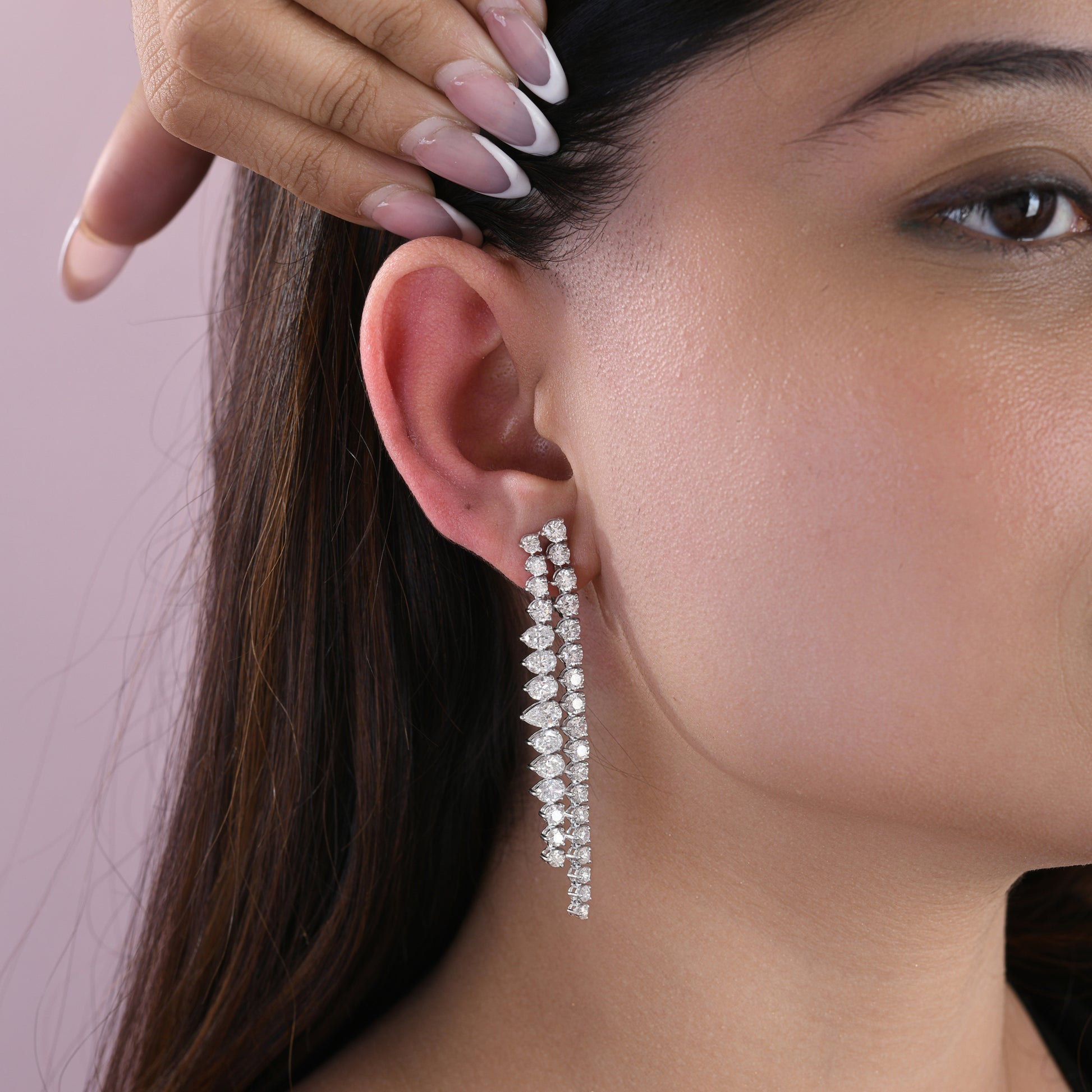 Pear Round Natural Diamond Dangling Earrings in Fine Gold