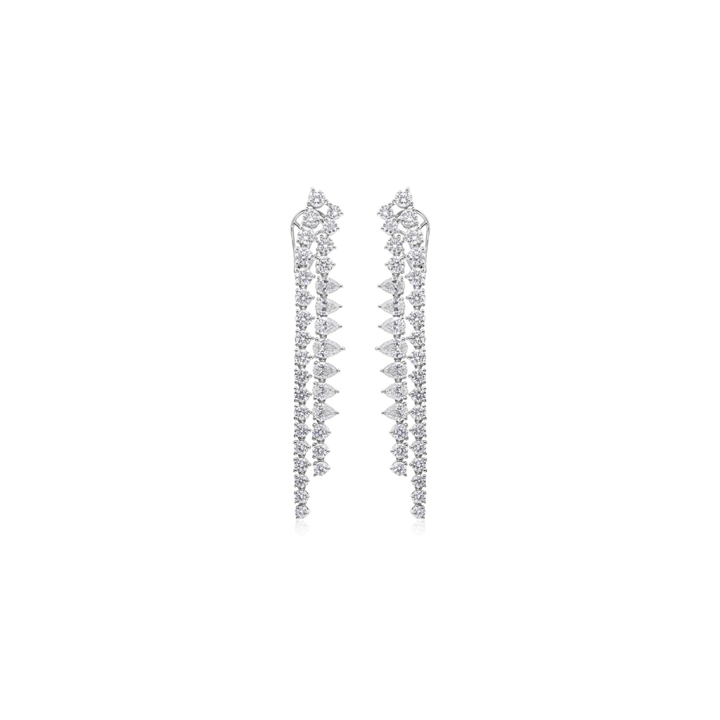 Pear Round Natural Diamond Dangling Earrings in Fine Gold