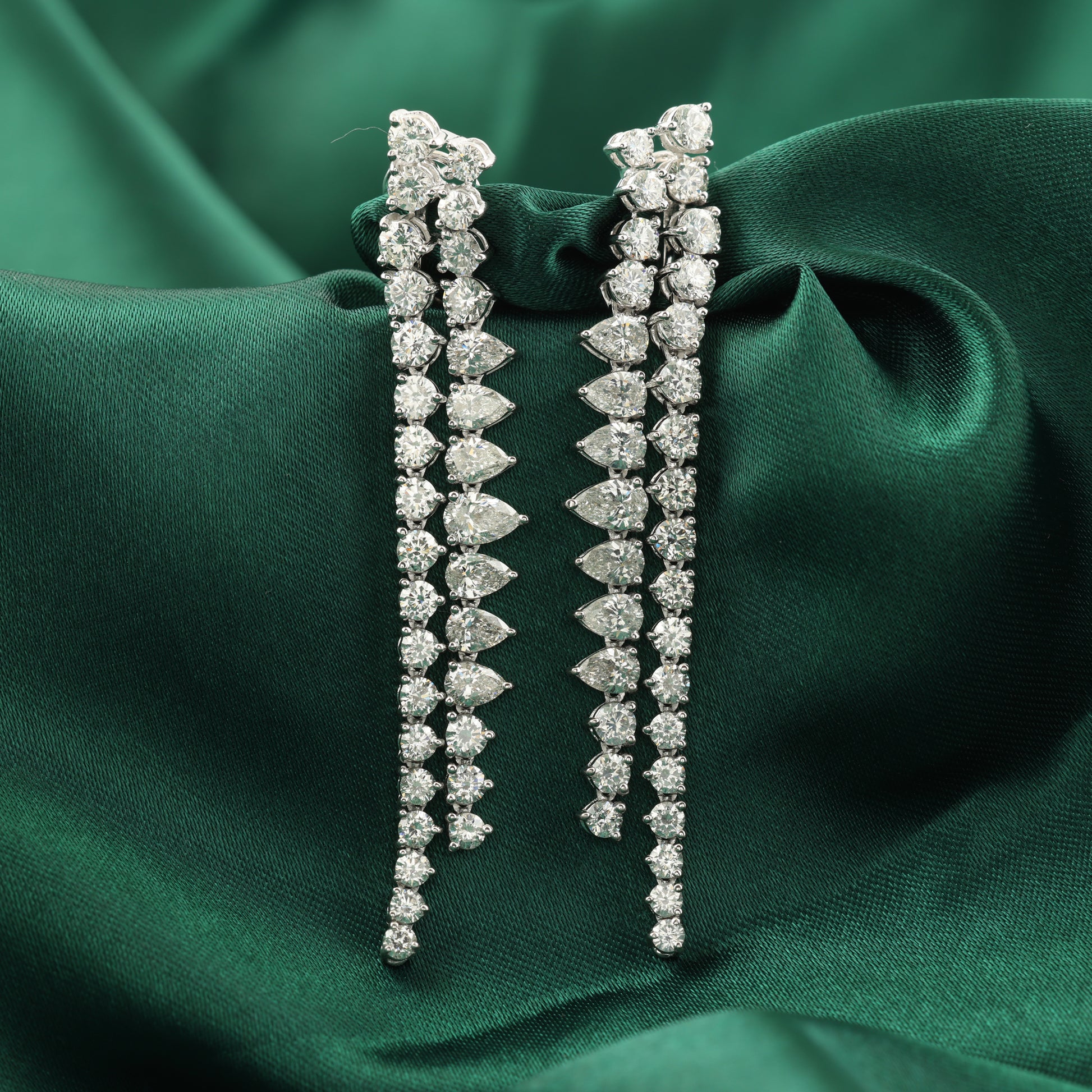 Pear Round Natural Diamond Dangling Earrings in Fine Gold