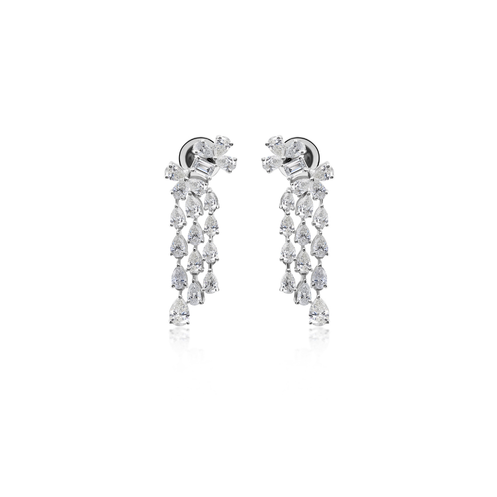 Handcrafted Solid Gold Natural Diamond Flower Drop Earrings