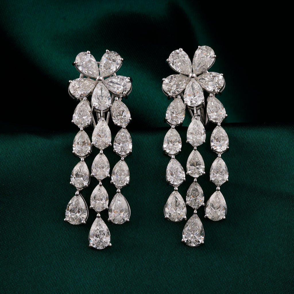 Fine Gold Natural Pear Shaped Diamond Floral Chandelier Earrings