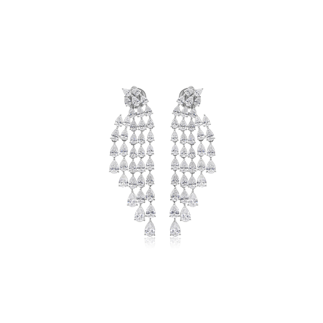 Exquisite Fine Gold Diamond Drop Earrings with Pear Shaped Diamond Layers