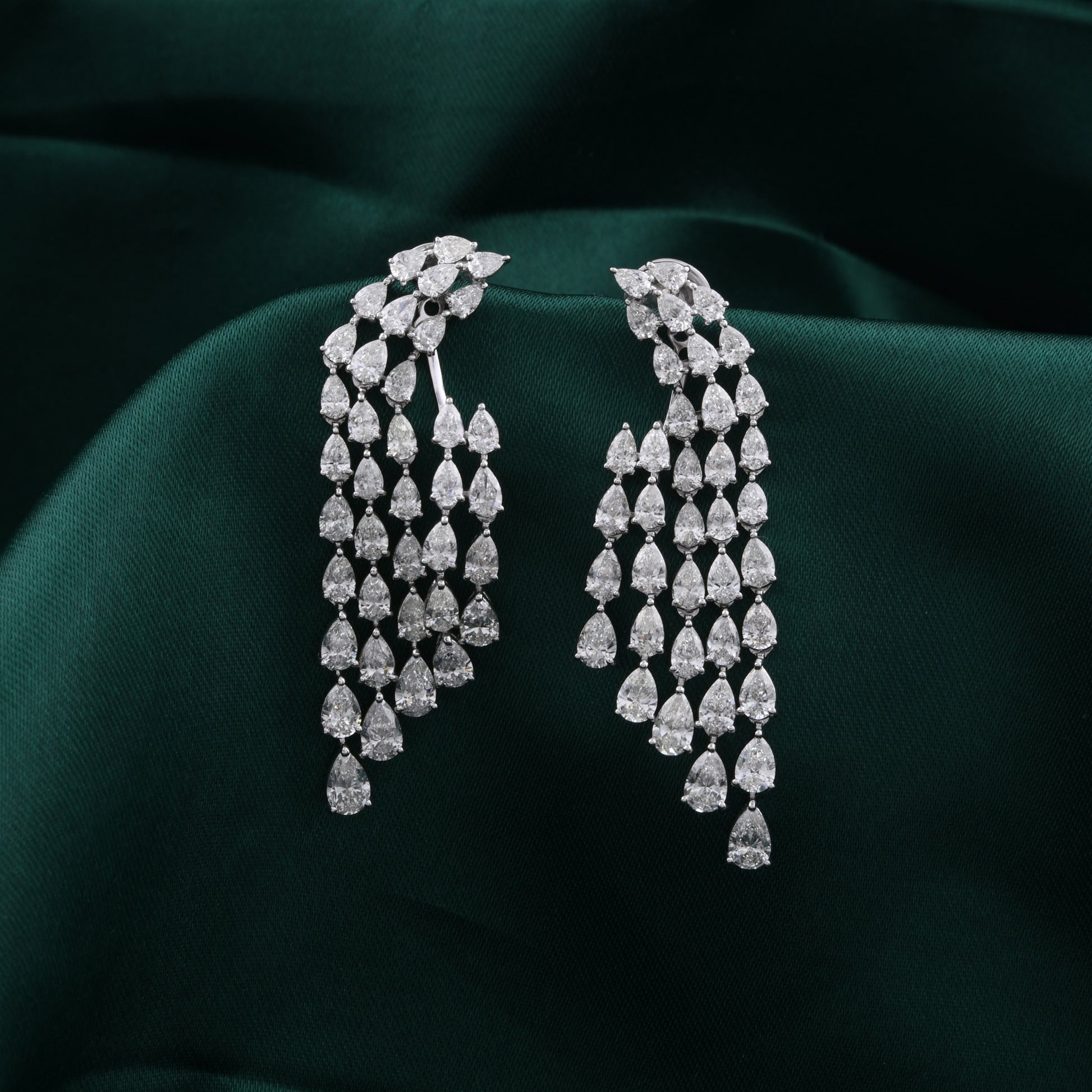 Exquisite Fine Gold Diamond Drop Earrings with Pear Shaped Diamond Layers