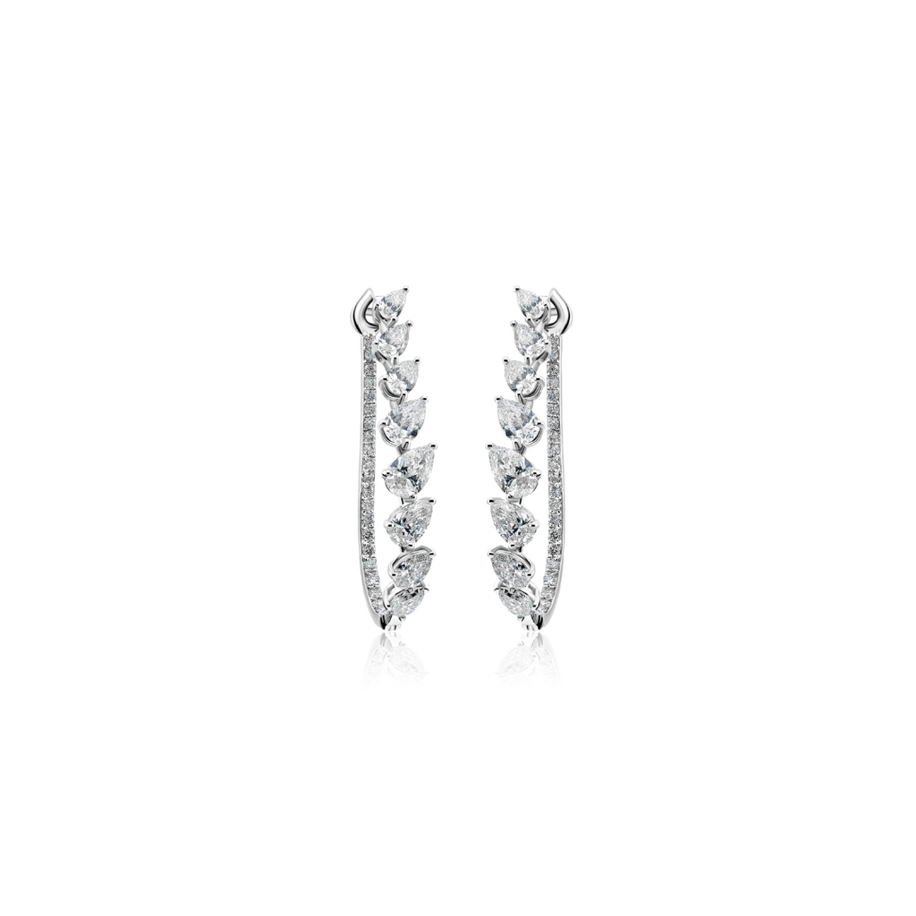 Statement Natural Diamond Curved Hoop Earrings with Leaf Pattern