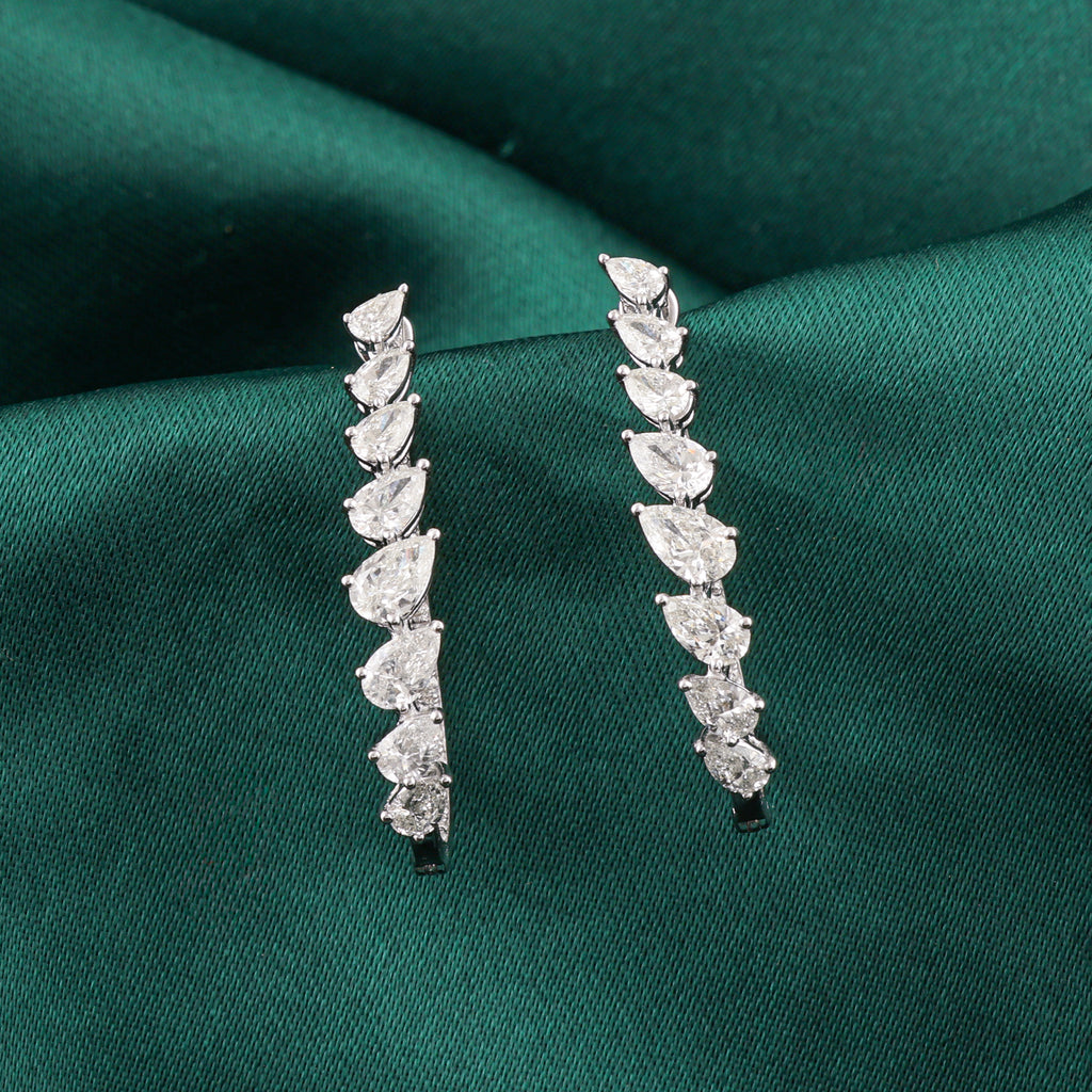 Statement Natural Diamond Curved Hoop Earrings with Leaf Pattern