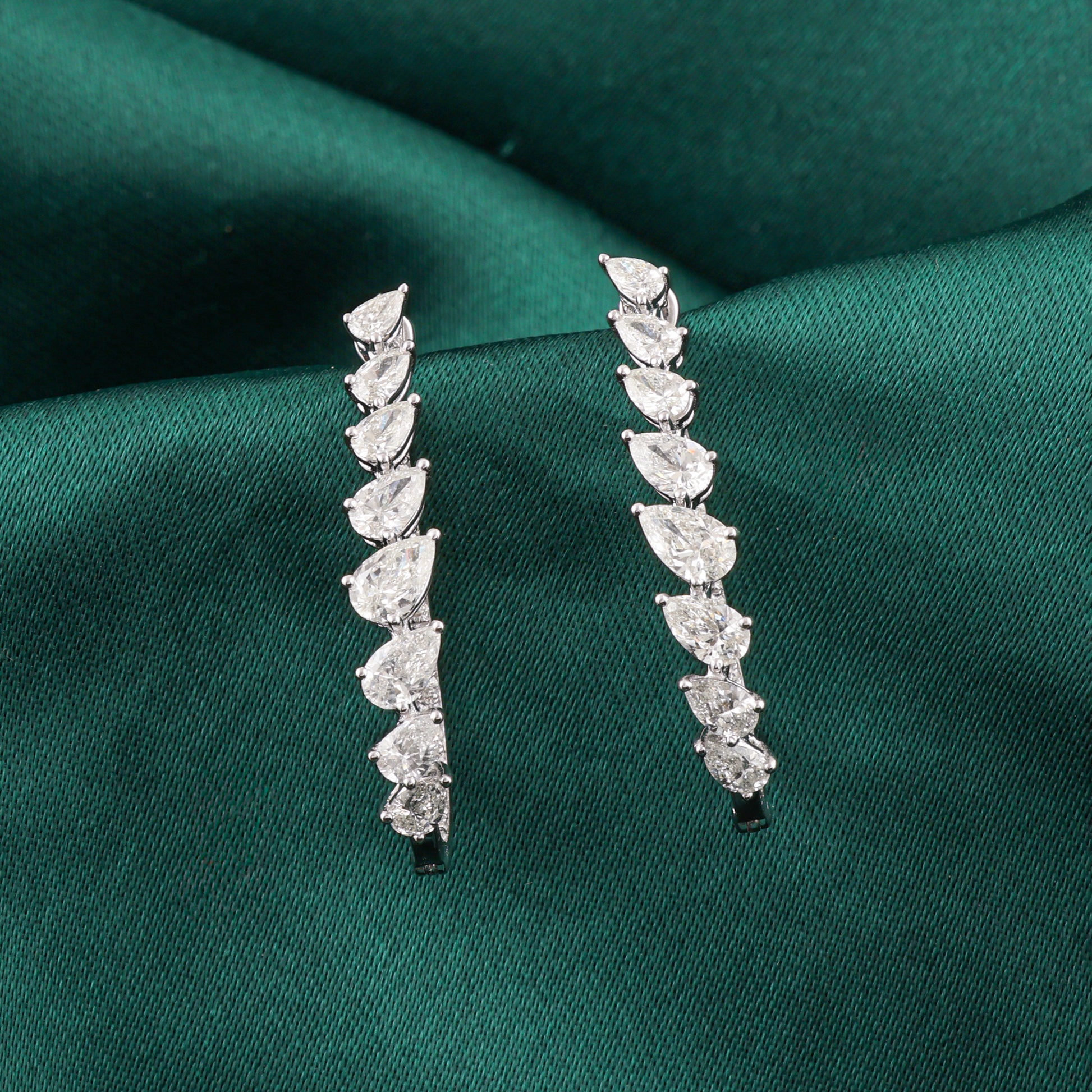 Statement Natural Diamond Curved Hoop Earrings with Leaf Pattern