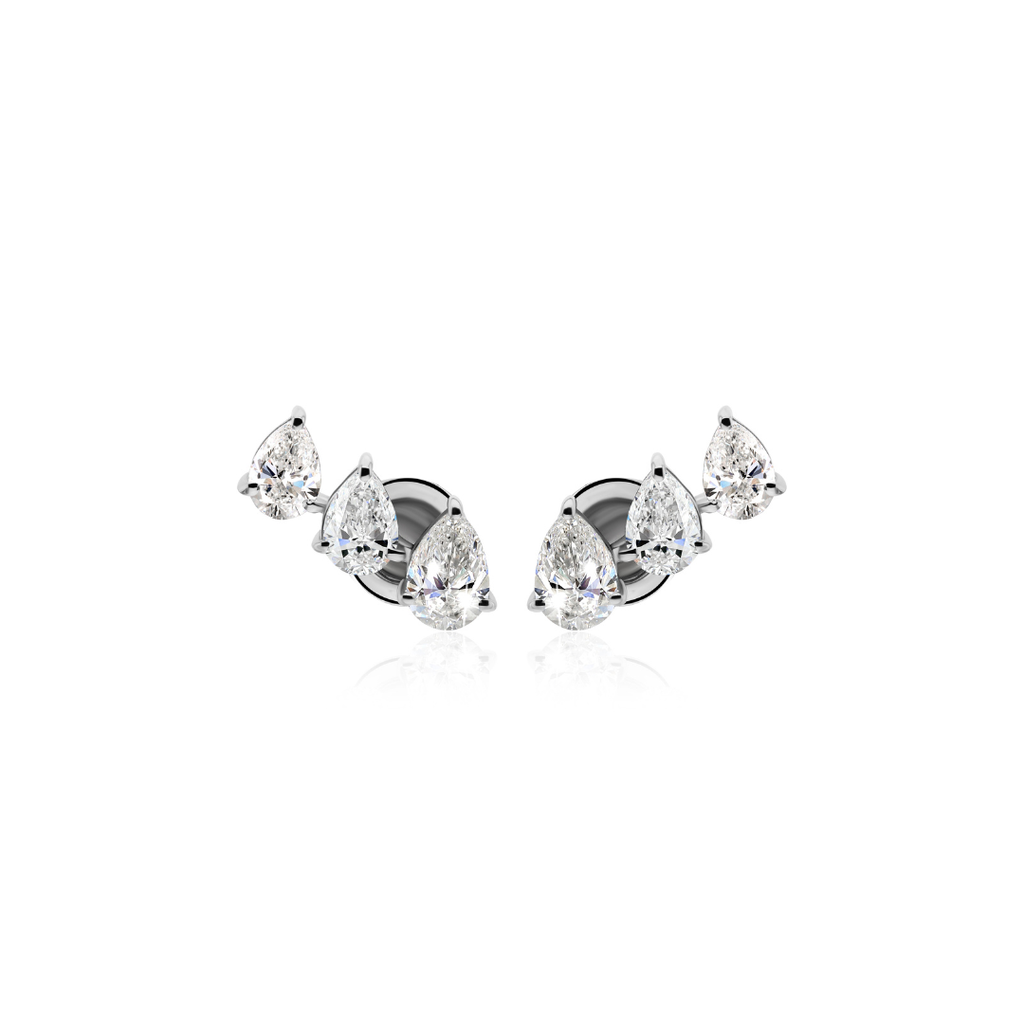 Delicate Triple Pear Shaped Natural Diamond Stud Earrings