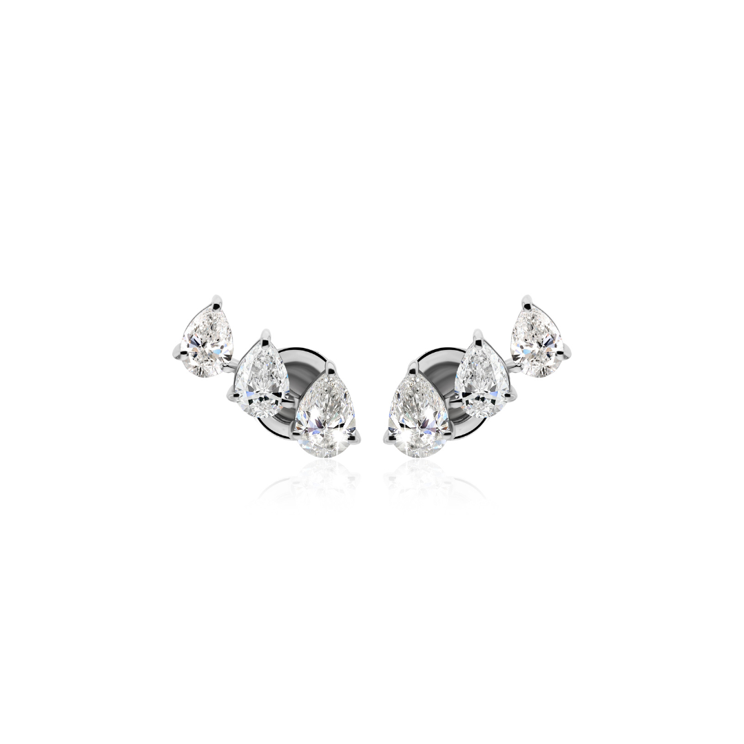 Delicate Triple Pear Shaped Natural Diamond Stud Earrings