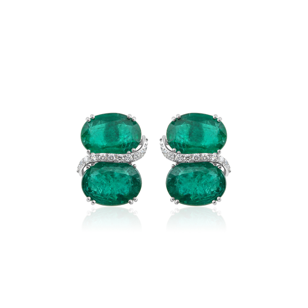 Genuine Zambian Emerald & Diamond Accents Statement Stud Earrings