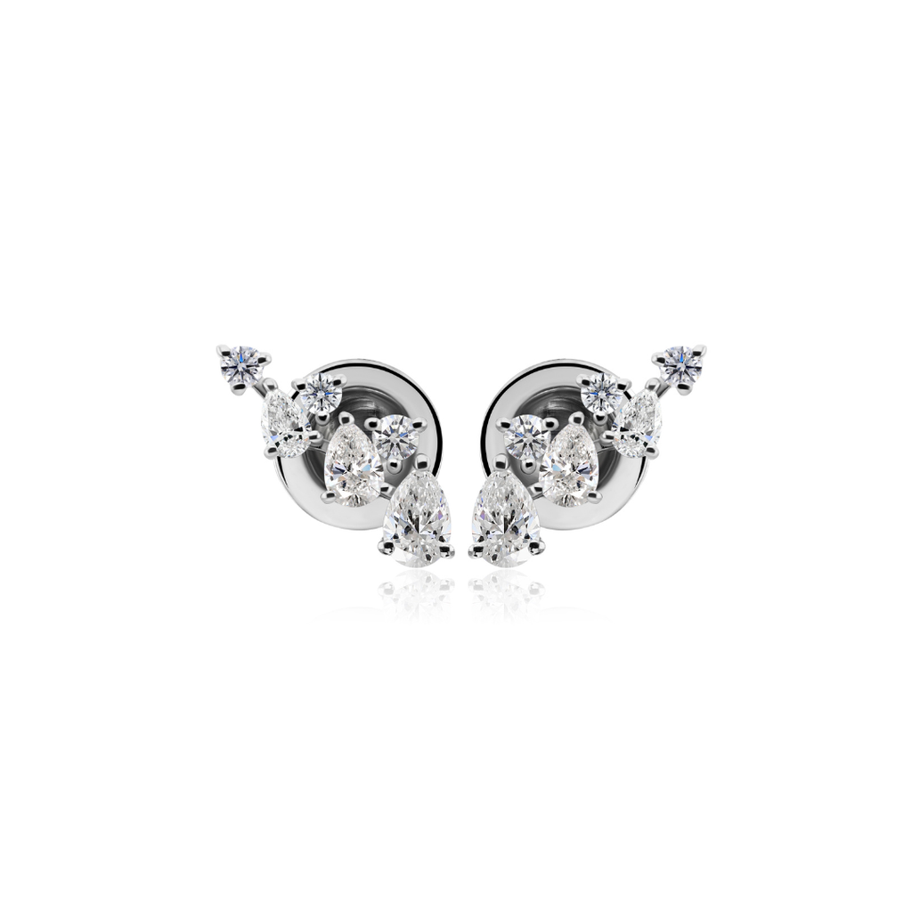 Minimal Round Pear Cut Natural Diamond Fine Gold Stud Earrings