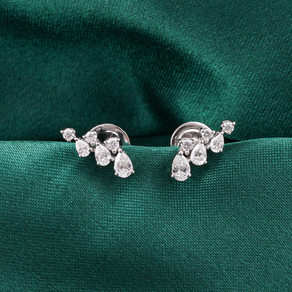 Minimal Round Pear Cut Natural Diamond Fine Gold Stud Earrings