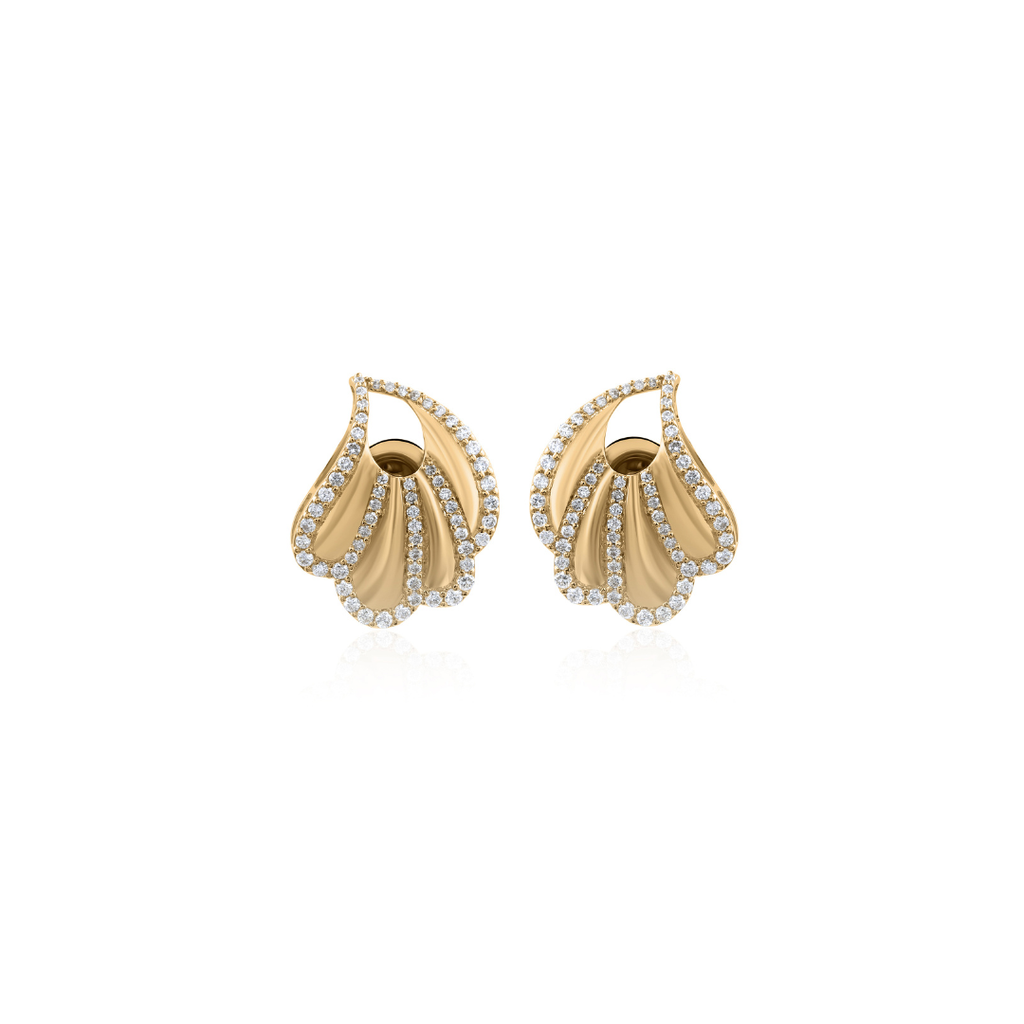 Leaf Inspired Pave Natural Diamond Stud Earrings in Fine Gold