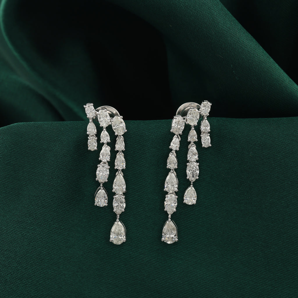 Pear Oval Cut Natural Diamond Cascade Drop Earrings in Fine Gold
