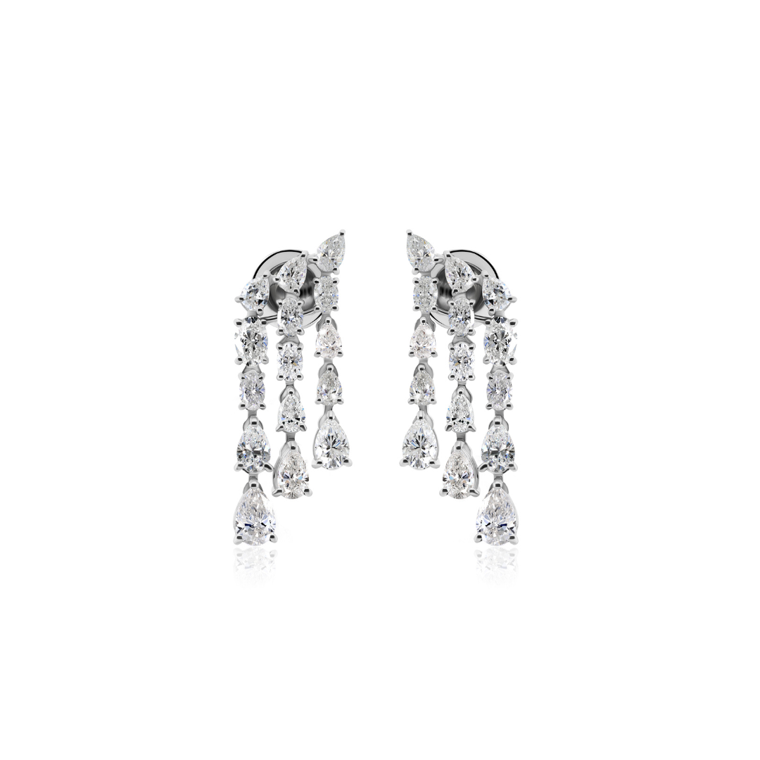 Exquisite Oval Pear Cut Natural Diamond Multi Drop Earrings