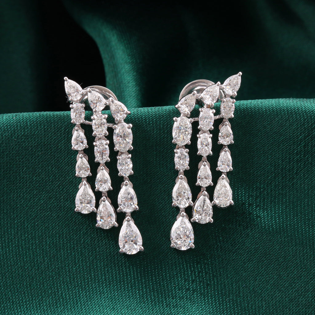 Exquisite Oval Pear Cut Natural Diamond Multi Drop Earrings