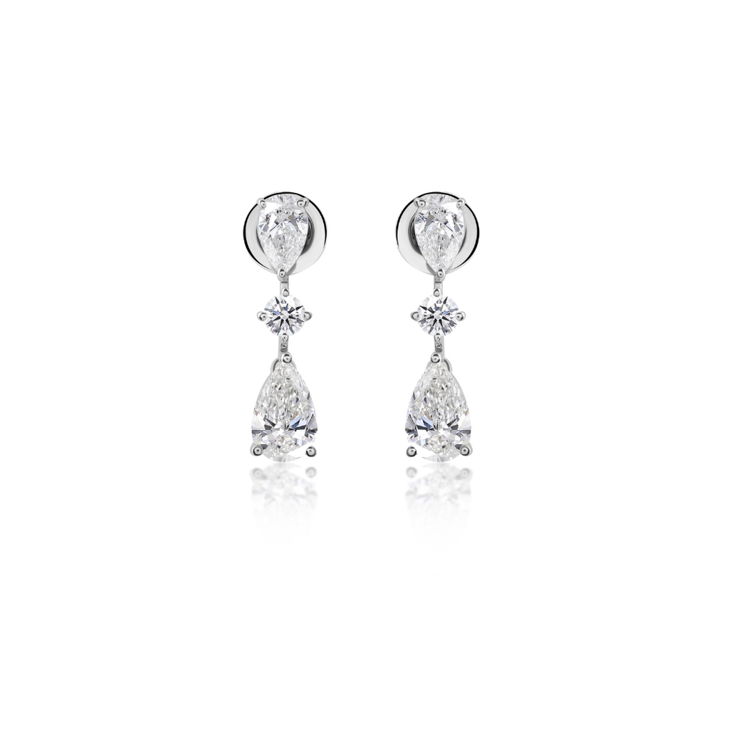 Handmade Round Pear Cut Natural Diamond Drop Earrings in Fine Gold