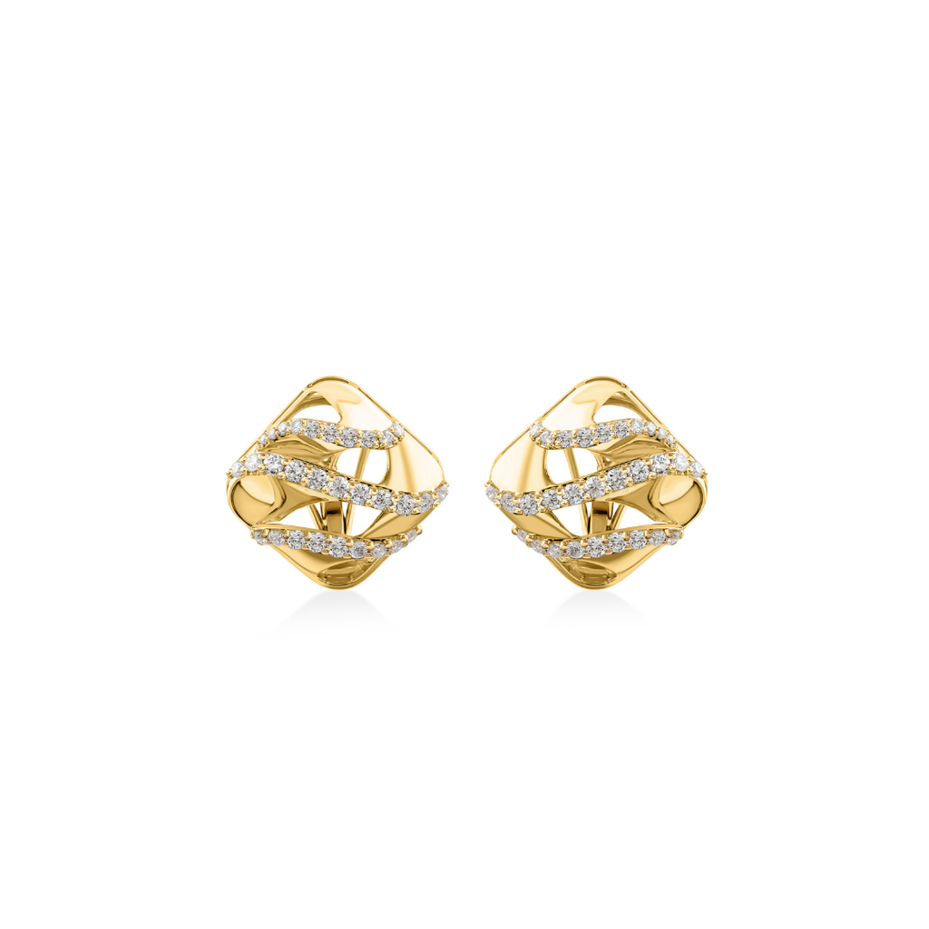 Genuine Pave Set Natural Diamond Certified Stud Earrings in Fine Gold