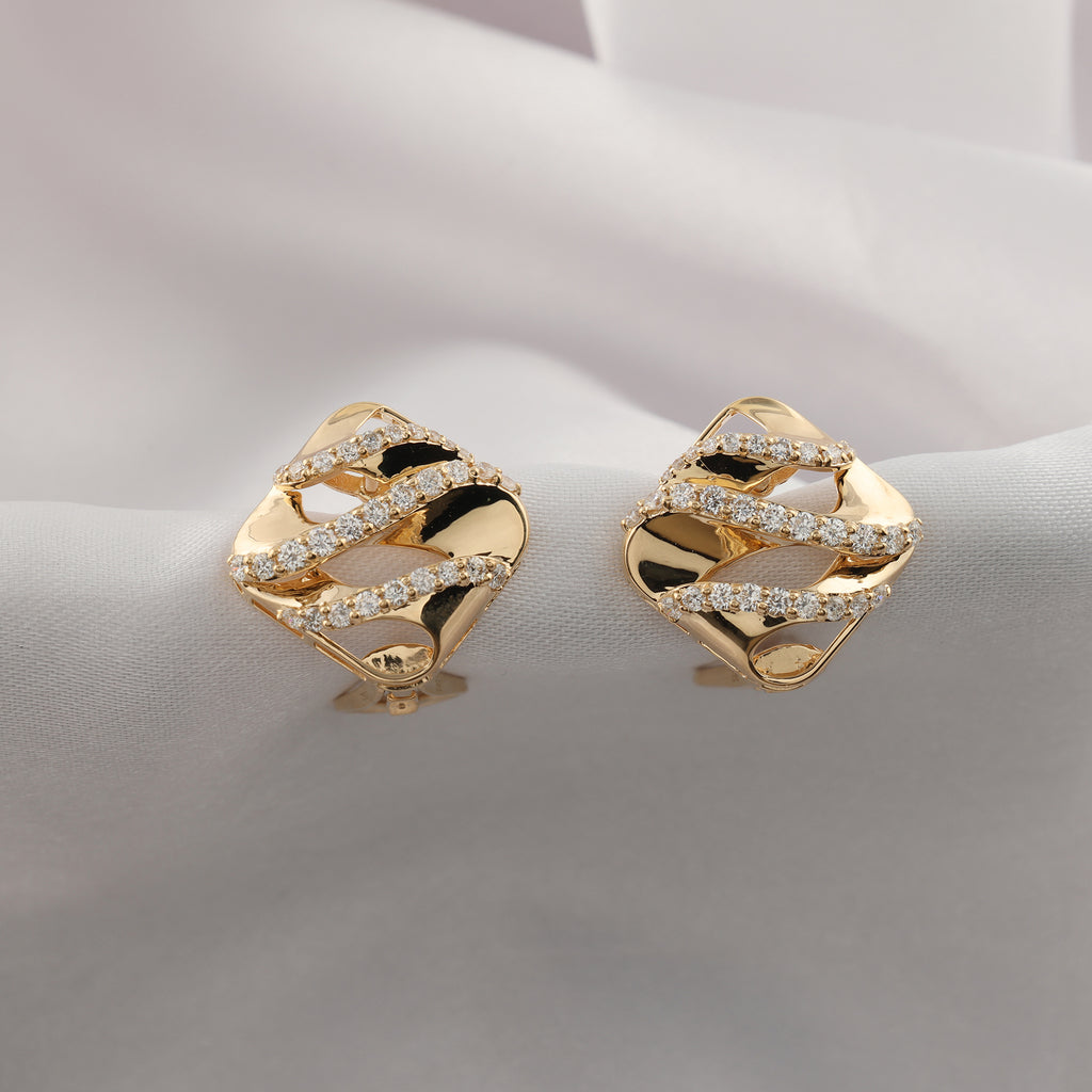 Genuine Pave Set Natural Diamond Certified Stud Earrings in Fine Gold