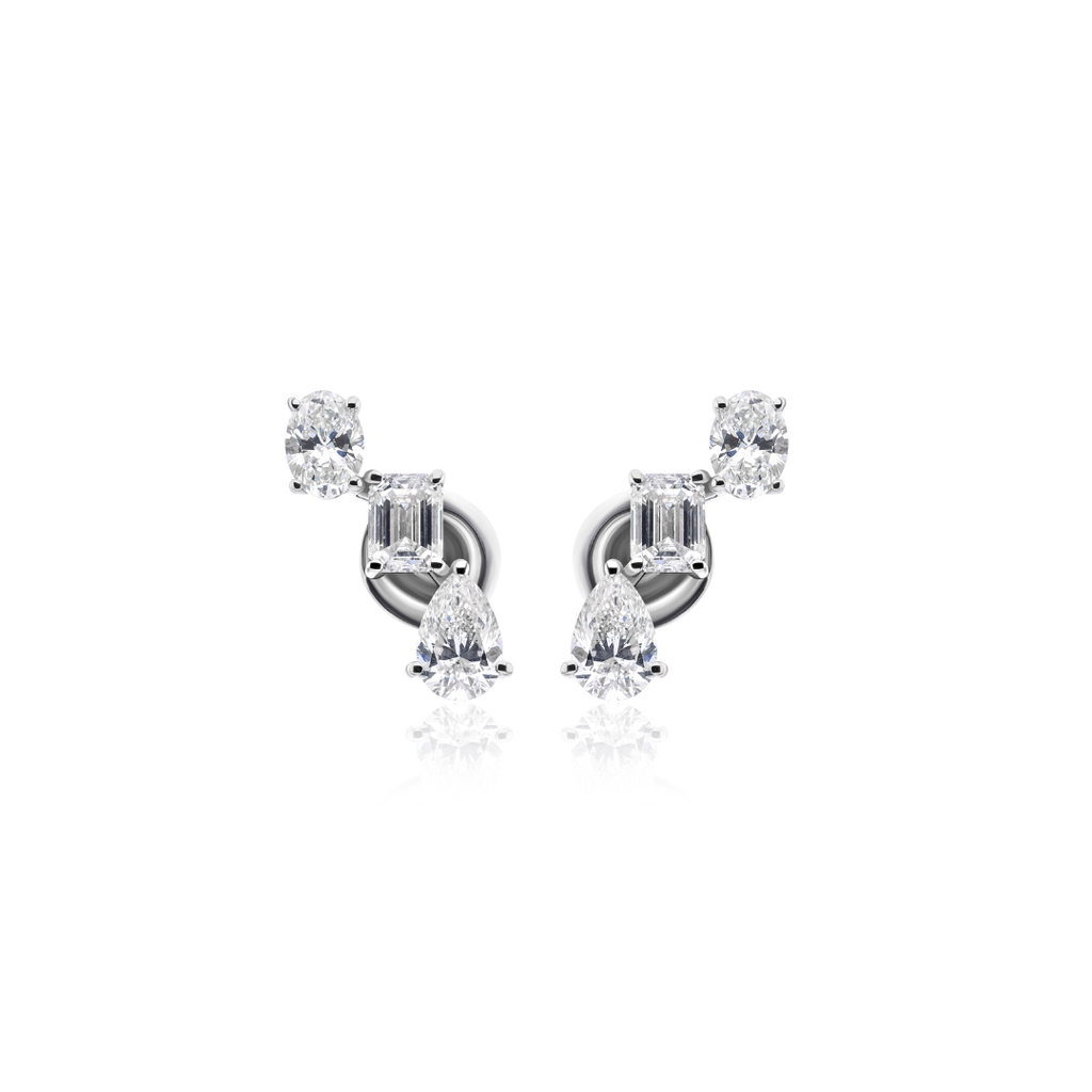 Everyday Fine Gold Three Stone Natural Diamond Stud Earrings