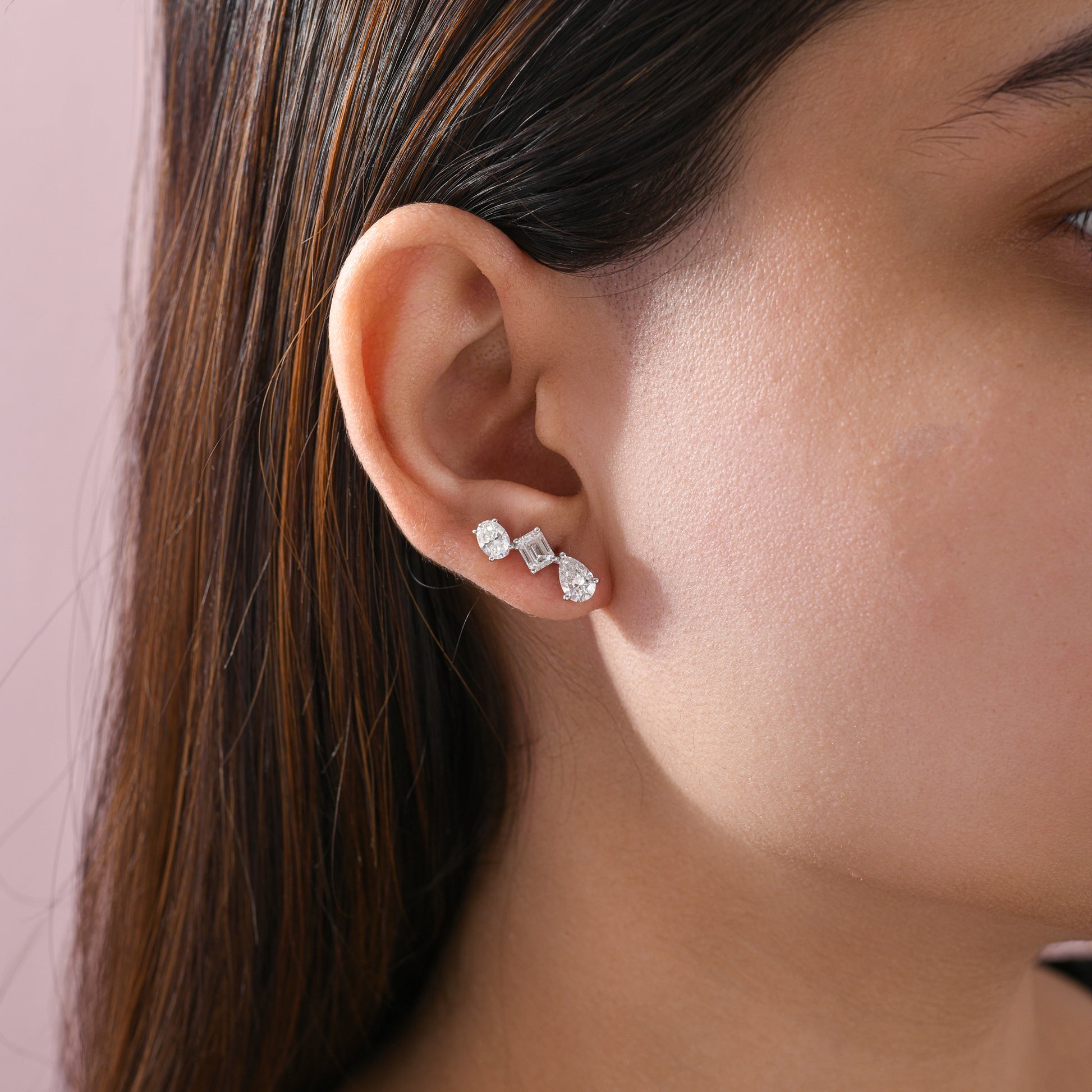 Everyday Fine Gold Three Stone Natural Diamond Stud Earrings