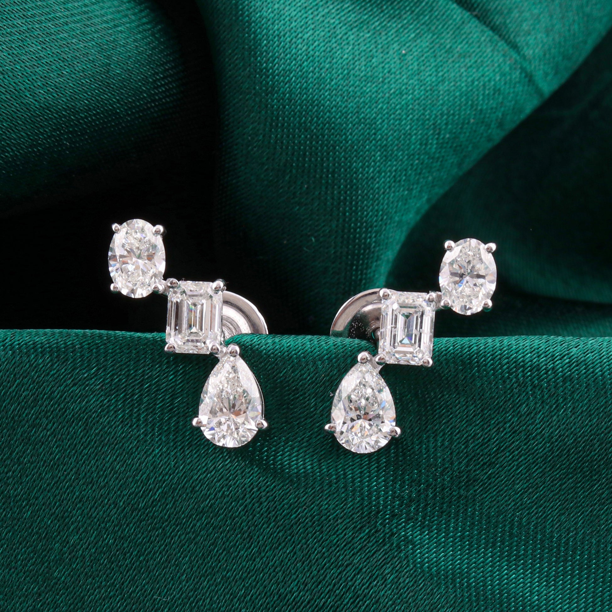 Everyday Fine Gold Three Stone Natural Diamond Stud Earrings