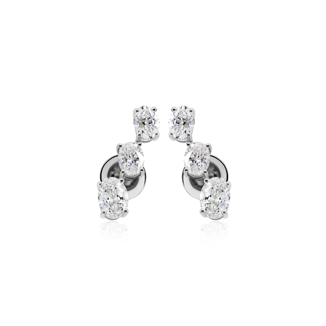 Oval Brilliant Cut Natural Diamond Trio Cluster Stud Earrings