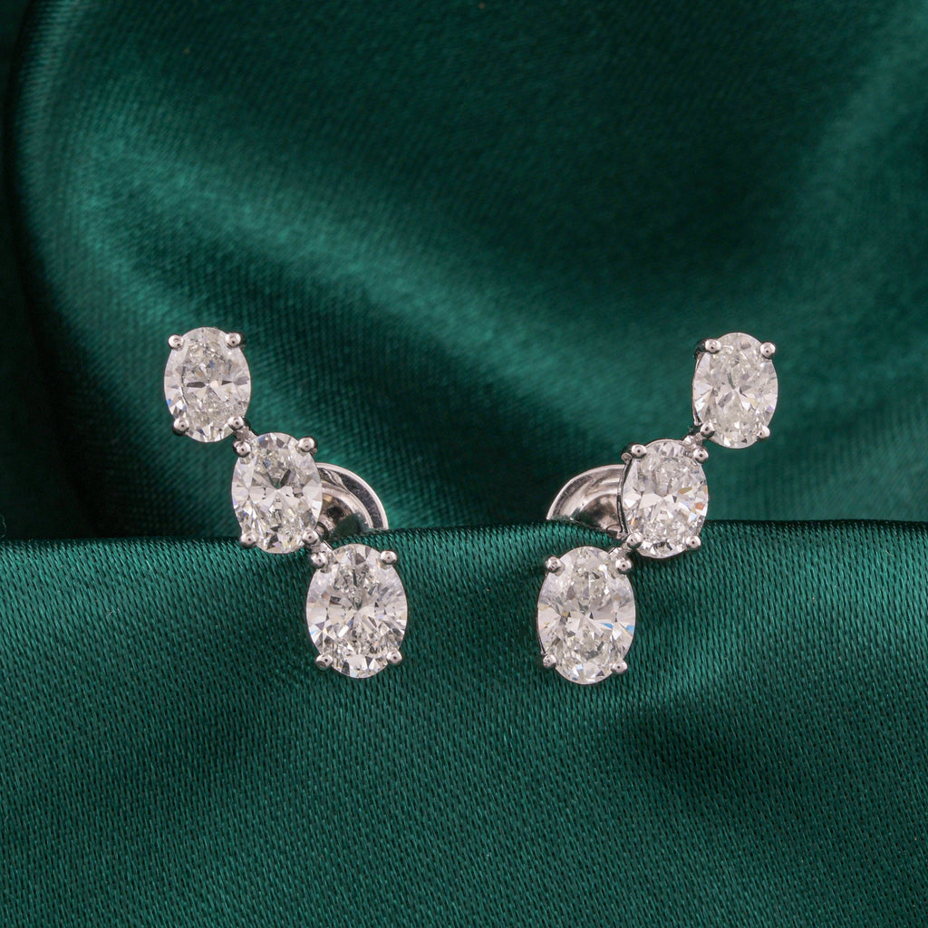 Oval Brilliant Cut Natural Diamond Trio Cluster Stud Earrings