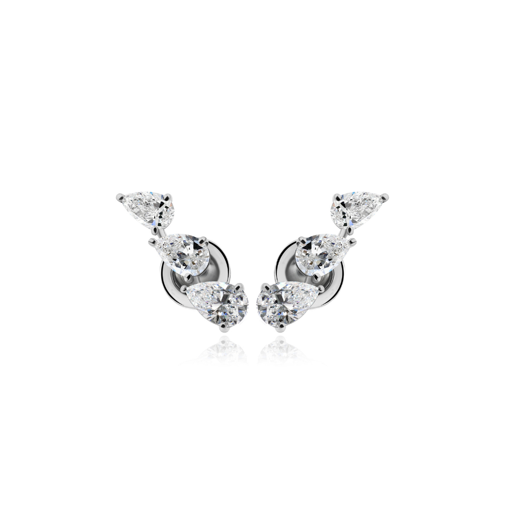 Handmade Three Pear Diamond Stud Earrings in Fine Gold