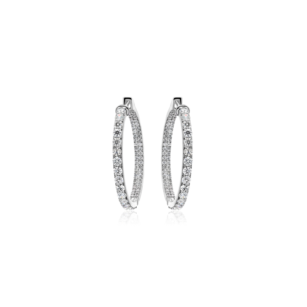 Classic Inside Out Brilliant Round Natural Diamond Hoop Earrings in Fine Gold