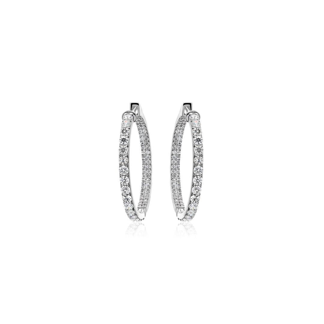 Classic Inside Out Brilliant Round Natural Diamond Hoop Earrings in Fine Gold