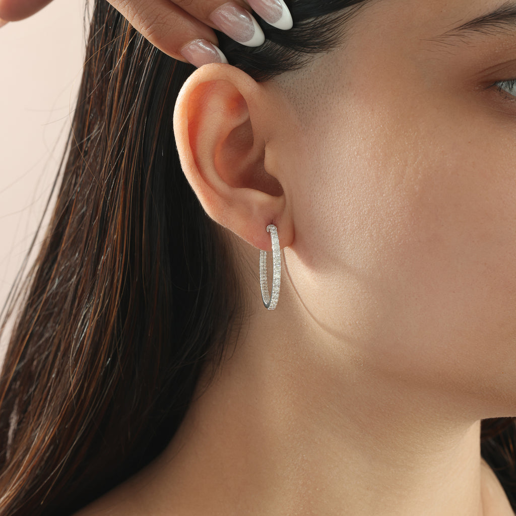 Classic Inside Out Brilliant Round Natural Diamond Hoop Earrings in Fine Gold