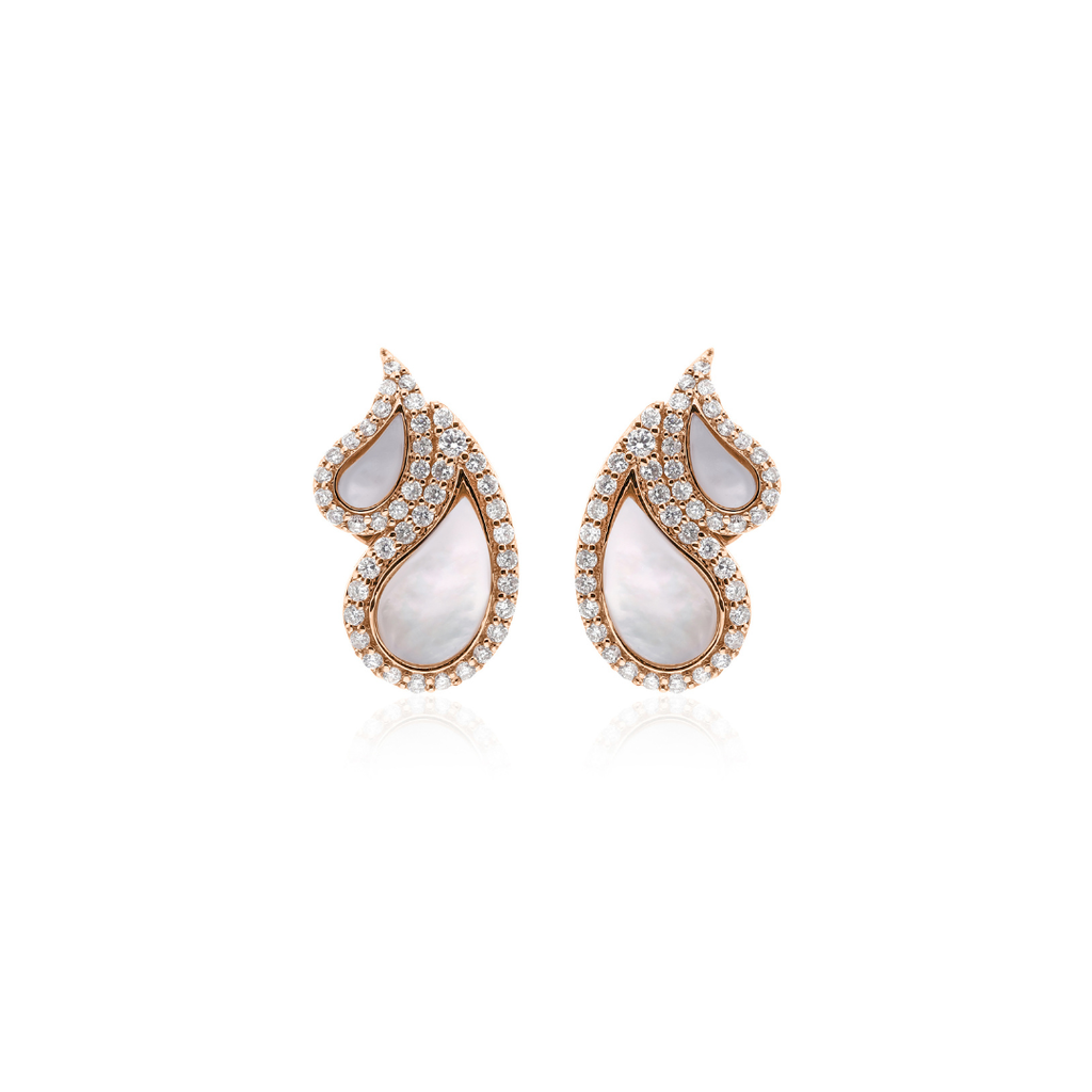 Unique Natural Diamond Halo Mother Of Pearl Teardrop Stud Earrings
