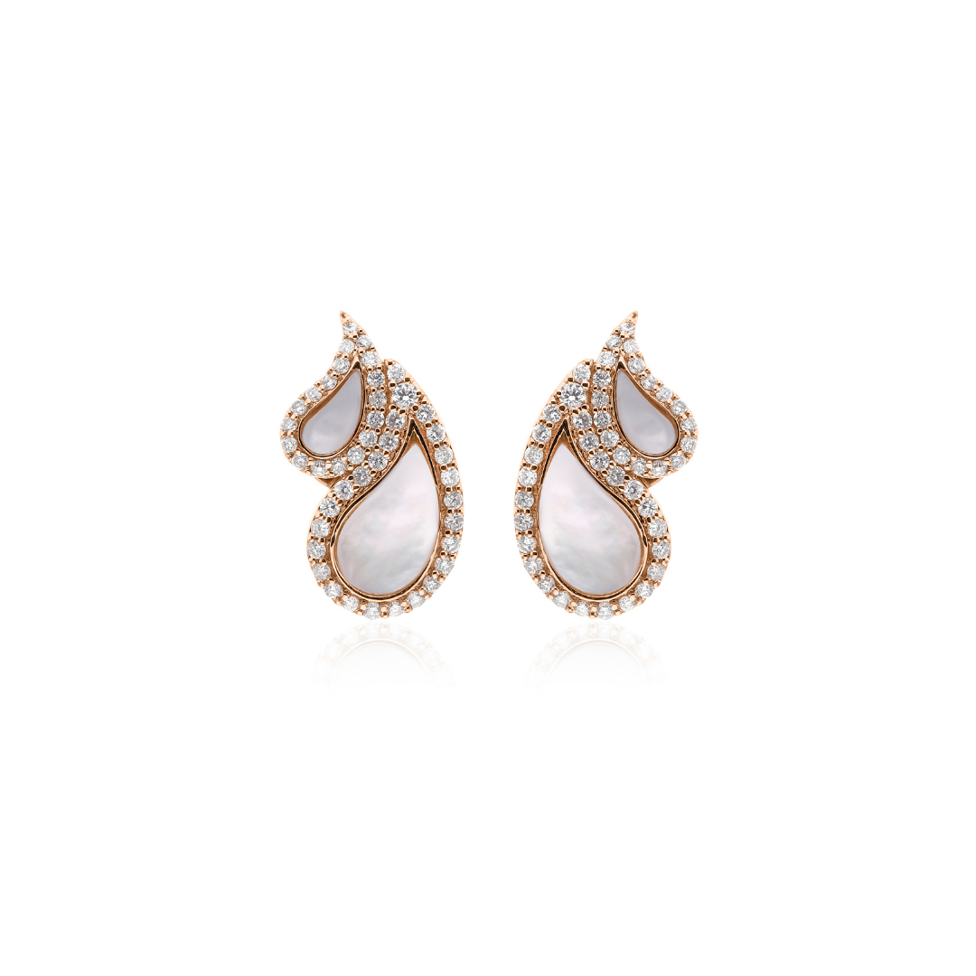 Unique Natural Diamond Halo Mother Of Pearl Teardrop Stud Earrings