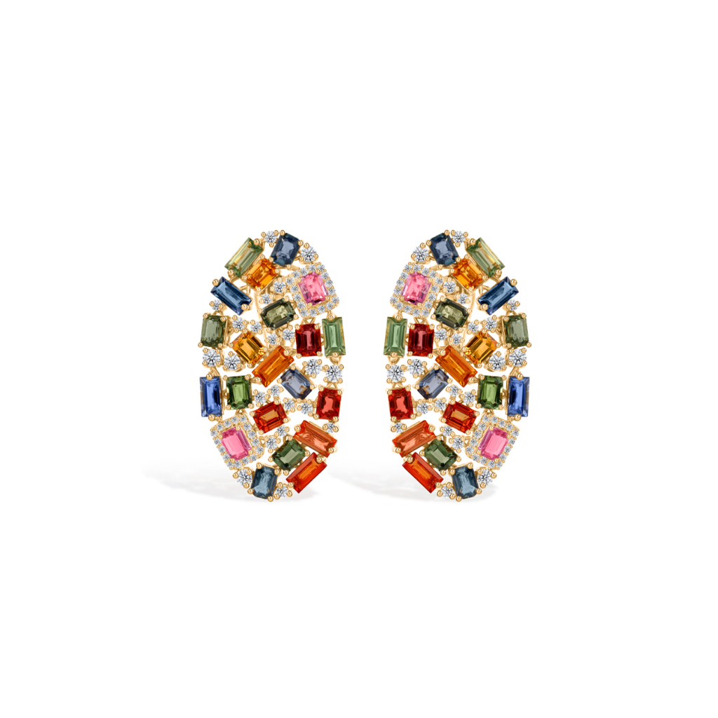 Unique Natural Multi Sapphire Diamond Statement Earrings