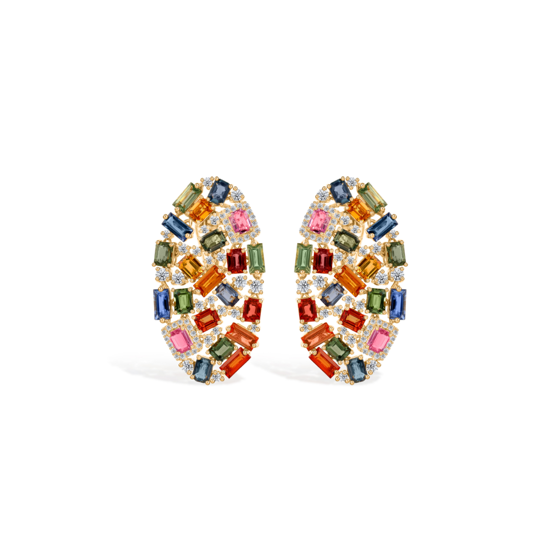 Unique Natural Multi Sapphire Diamond Statement Earrings