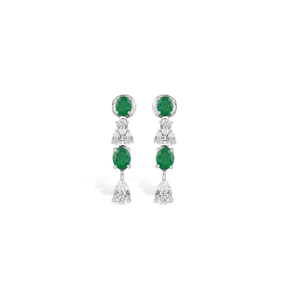 Oval Zambian Emerald Natural Pear Diamond Drop Earrings for elegant face flattering style