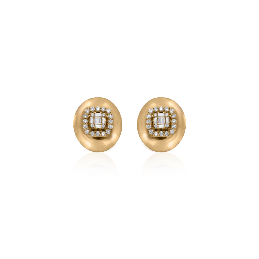 SI/HI Baguette Round Diamond Oval Solid Gold Stud Earrings