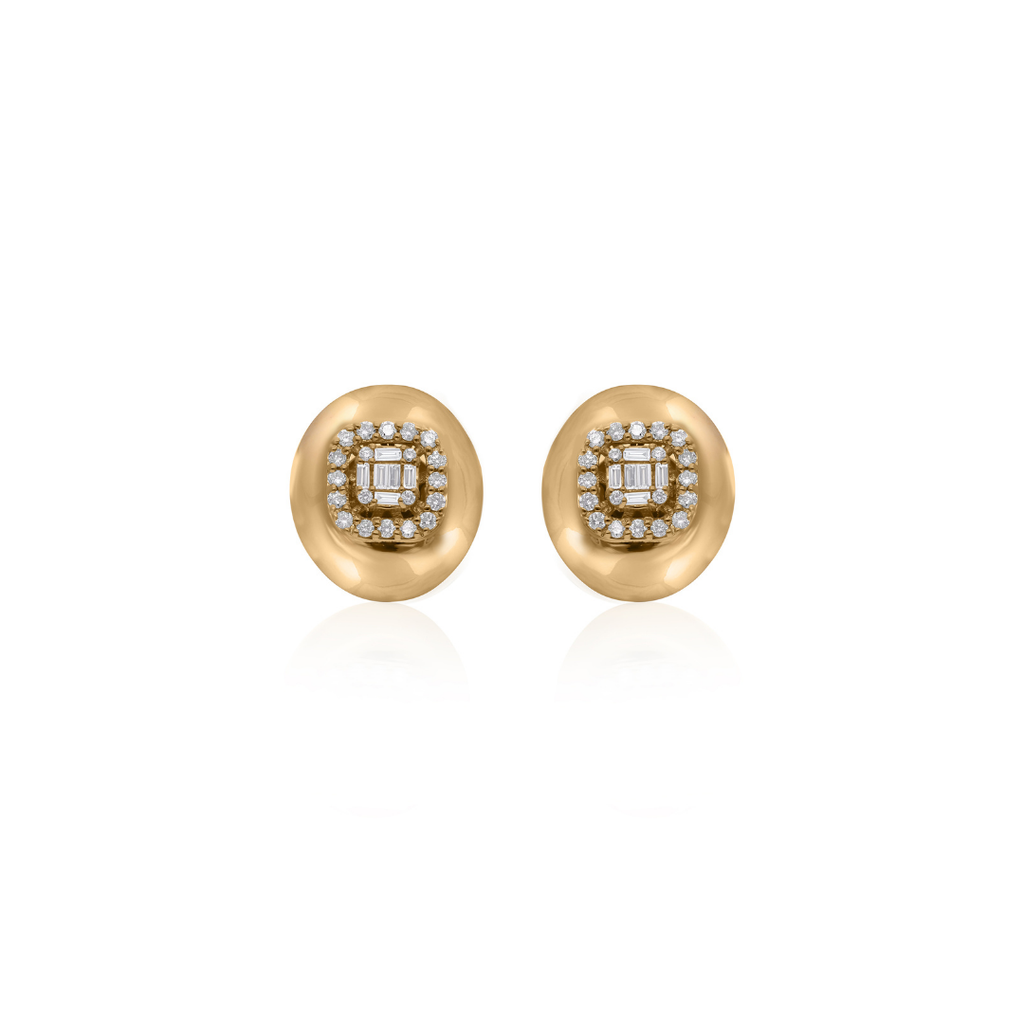 SI/HI Baguette Round Diamond Oval Solid Gold Stud Earrings