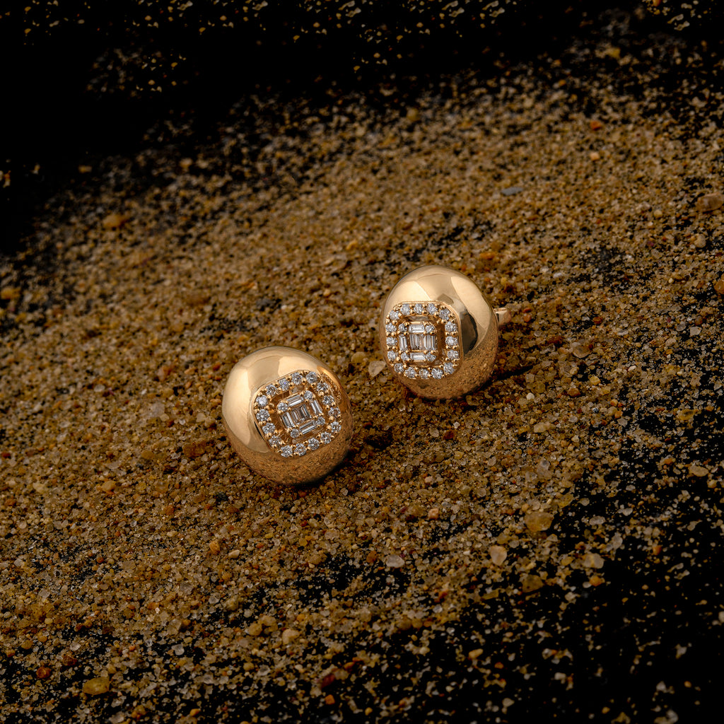 SI/HI Baguette Round Diamond Oval Solid Gold Stud Earrings